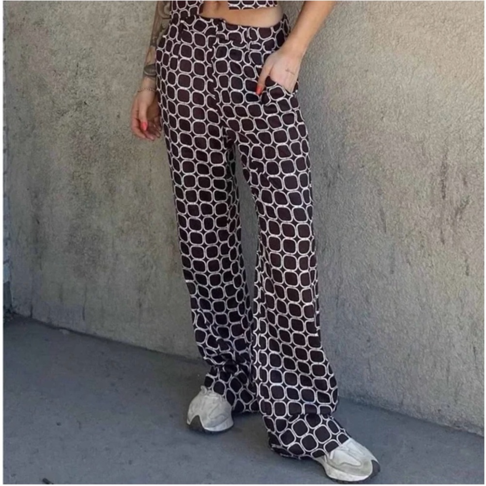 Peppermayo Brown Geometric Wide Leg Pants